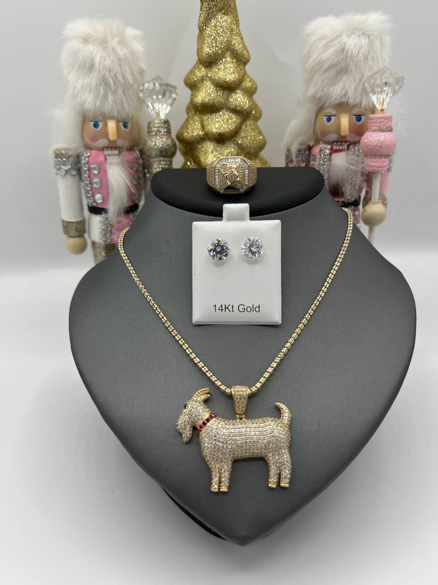 14k Goat Pendant With Ice Chain free earrings